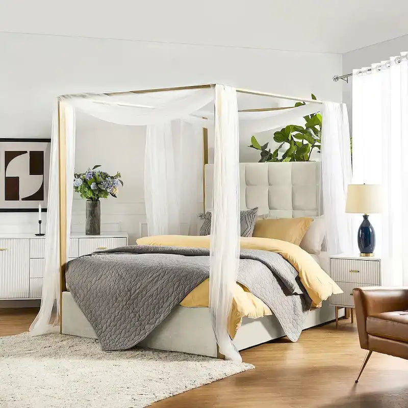 Milton Contemporary Upholstered King Size Canopy Bed by  