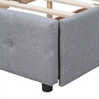 Letto a piattaforma imbottito con testiera classica e 4 cassetti, nessuna rete a molle necessaria, tessuto di lino, colore grigio chiaro, misura Queen