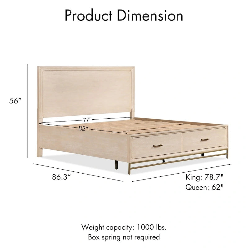 Set camera da letto Drayden 3 pezzi in legno massello di rovere transizionale con letto, cassettiera e comodino