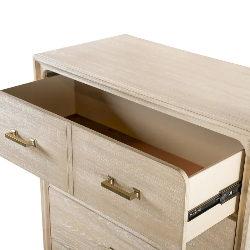 Set camera da letto Drayden 3 pezzi in legno massello di rovere transizionale con letto, cassettiera e comodino