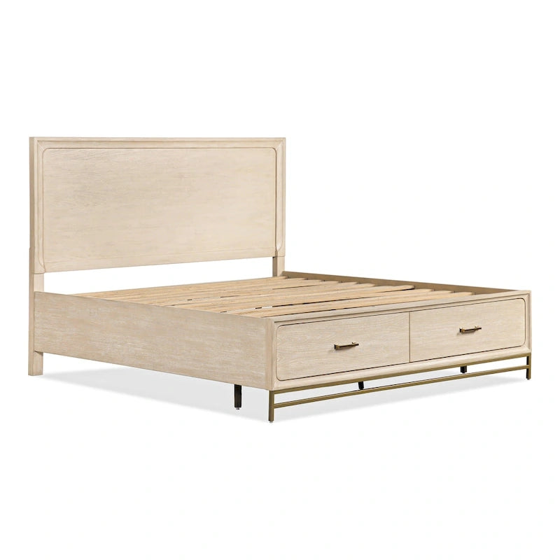 Set camera da letto Drayden 3 pezzi in legno massello di rovere transizionale con letto, cassettiera e comodino
