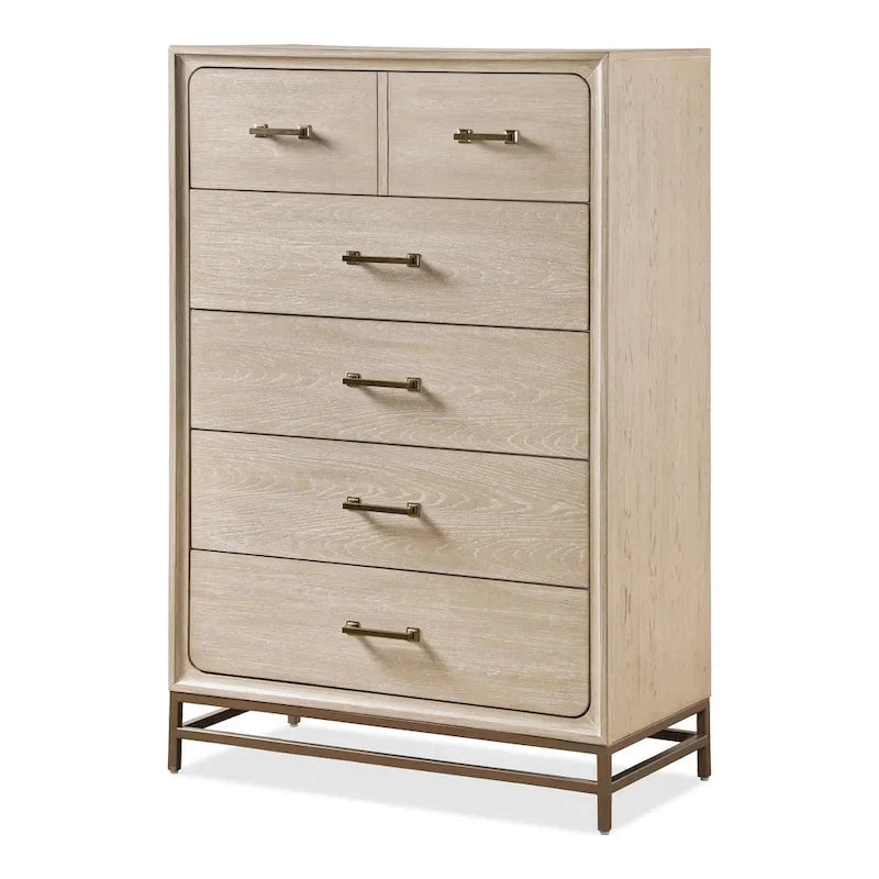 Set camera da letto Drayden 3 pezzi in legno massello di rovere transizionale con letto, cassettiera e comodino