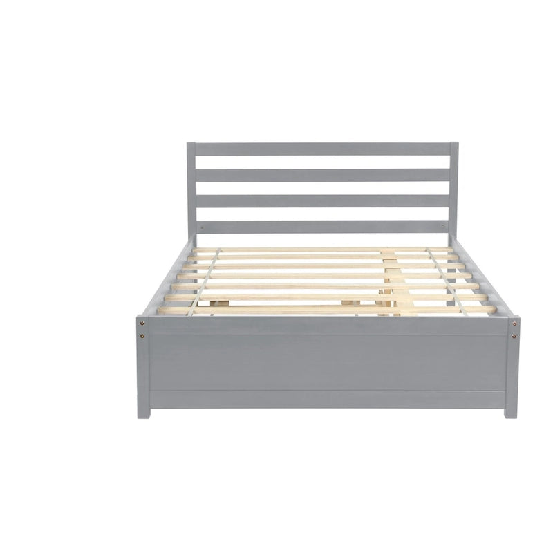 Struttura letto a piattaforma in legno full-size con testiera e letto estraibile singolo, colore grigio