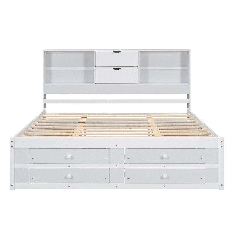 Letto Queen Size con Piattaforma e Testiera con Contenitore, e 8 Cassetti