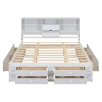 Letto Queen Size con Piattaforma e Testiera con Contenitore, e 8 Cassetti