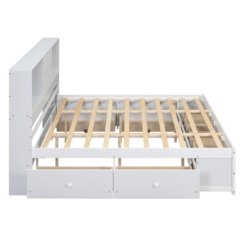 Letto Queen Size con Piattaforma e Testiera con Contenitore, e 8 Cassetti