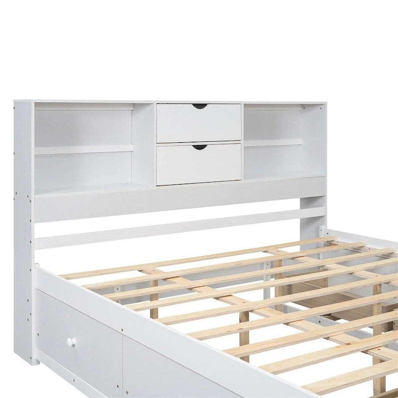 Letto Queen Size con Piattaforma e Testiera con Contenitore, e 8 Cassetti