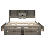Letto Queen Size con Piattaforma e Testiera con Contenitore, e 8 Cassetti