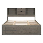 Letto Queen Size con Piattaforma e Testiera con Contenitore, e 8 Cassetti