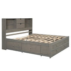 Letto Queen Size con Piattaforma e Testiera con Contenitore, e 8 Cassetti