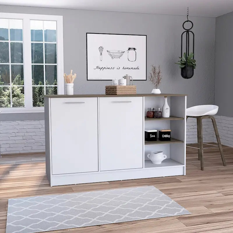 Isola per cucina per sala da pranzo, cucina, bianco / marrone scuro