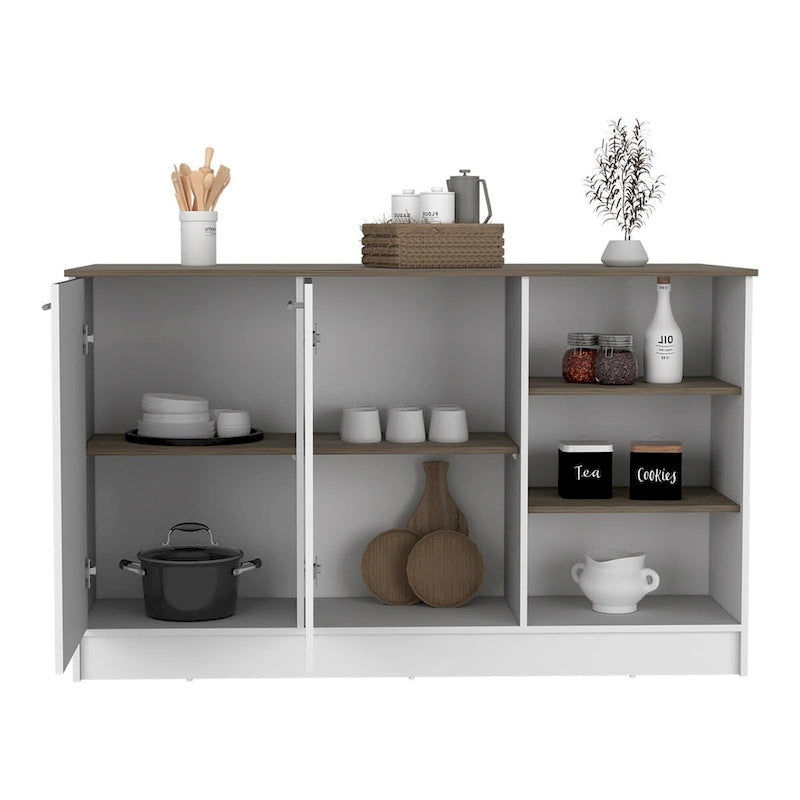 Isola per cucina per sala da pranzo, cucina, bianco / marrone scuro