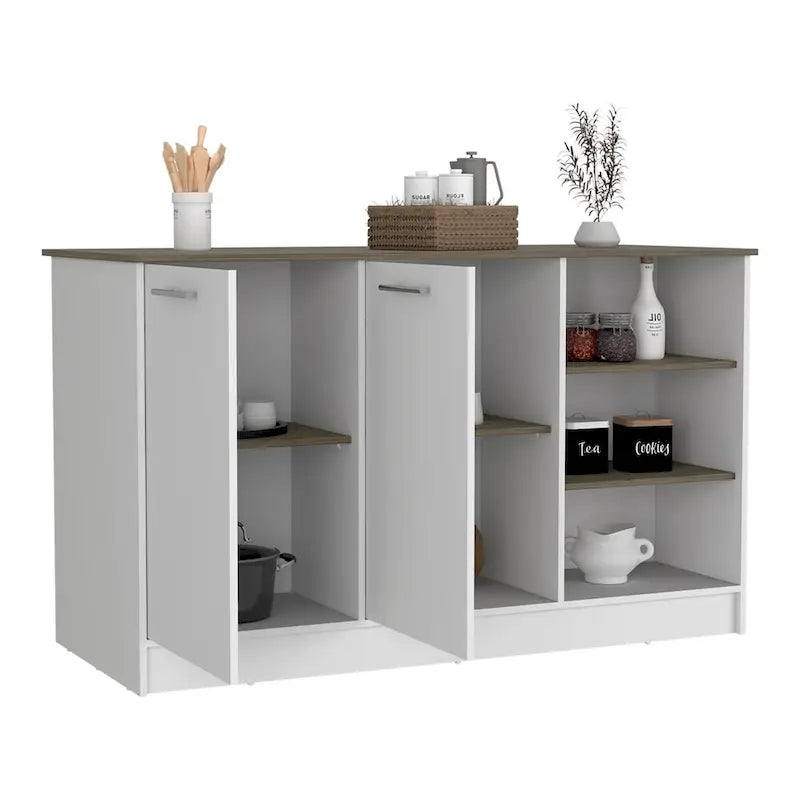 Isola per cucina per sala da pranzo, cucina, bianco / marrone scuro