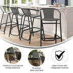 Sgabello Commerciale da Bar per Ristorante in Rattan per Interni ed Esterni con Telaio in Alluminio - Set da 4