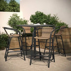 Sgabello Commerciale da Bar per Ristorante in Rattan per Interni ed Esterni con Telaio in Alluminio - Set da 4
