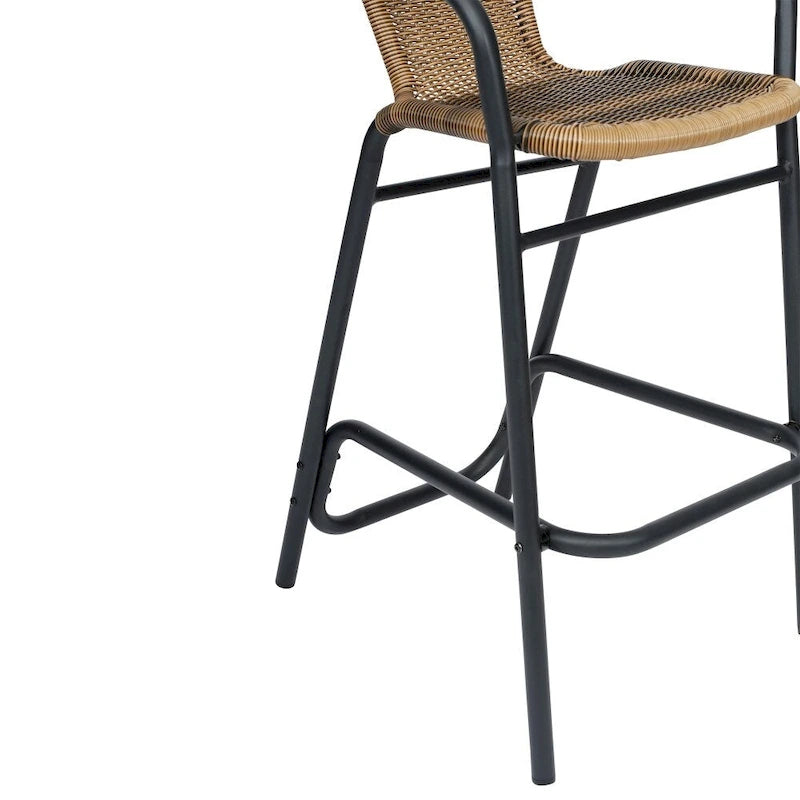 Sgabello Commerciale da Bar per Ristorante in Rattan per Interni ed Esterni con Telaio in Alluminio - Set da 4