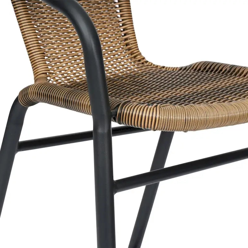 Sgabello Commerciale da Bar per Ristorante in Rattan per Interni ed Esterni con Telaio in Alluminio - Set da 4