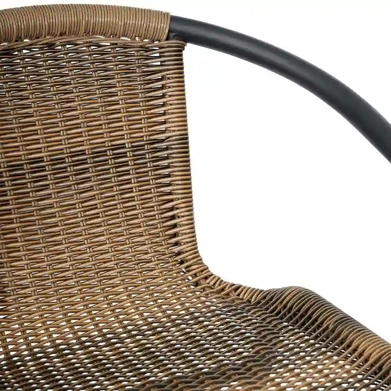 Sgabello Commerciale da Bar per Ristorante in Rattan per Interni ed Esterni con Telaio in Alluminio - Set da 4