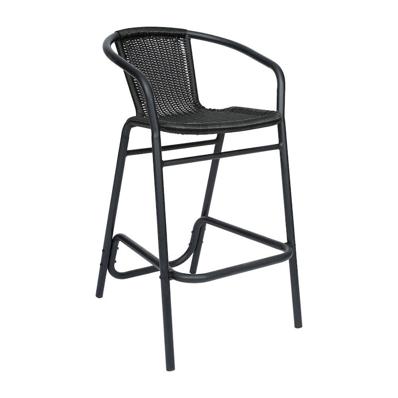 Sgabello Commerciale da Bar per Ristorante in Rattan per Interni ed Esterni con Telaio in Alluminio - Set da 4