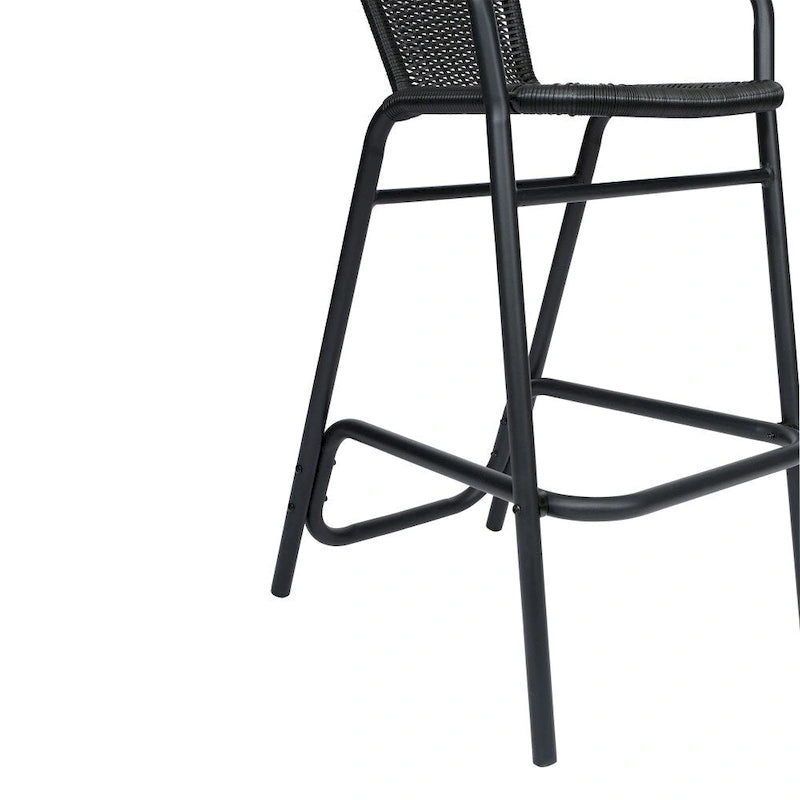 Sgabello Commerciale da Bar per Ristorante in Rattan per Interni ed Esterni con Telaio in Alluminio - Set da 4