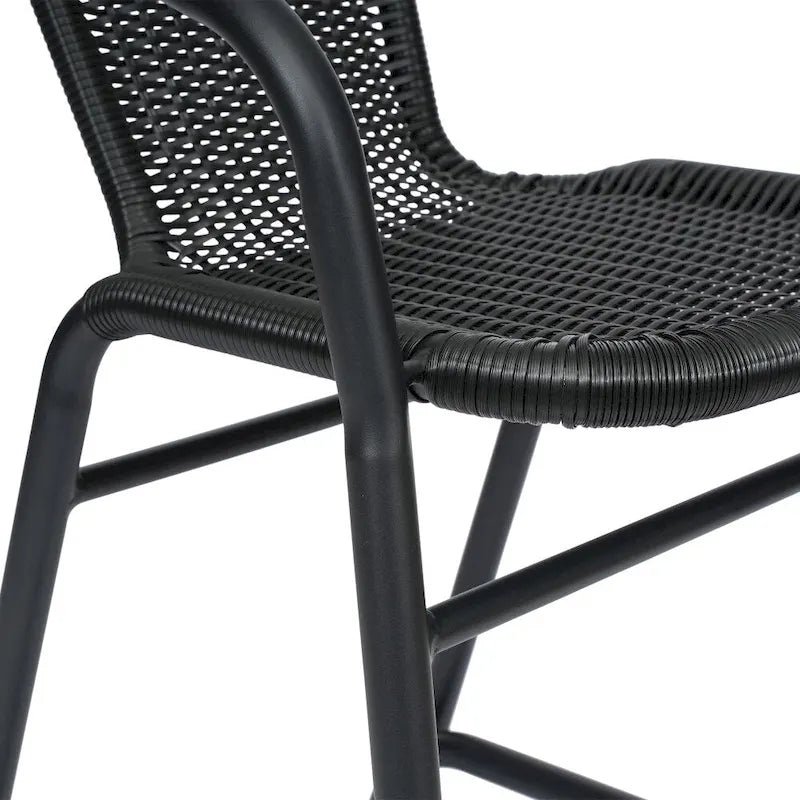 Sgabello Commerciale da Bar per Ristorante in Rattan per Interni ed Esterni con Telaio in Alluminio - Set da 4