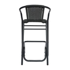 Sgabello Commerciale da Bar per Ristorante in Rattan per Interni ed Esterni con Telaio in Alluminio - Set da 4