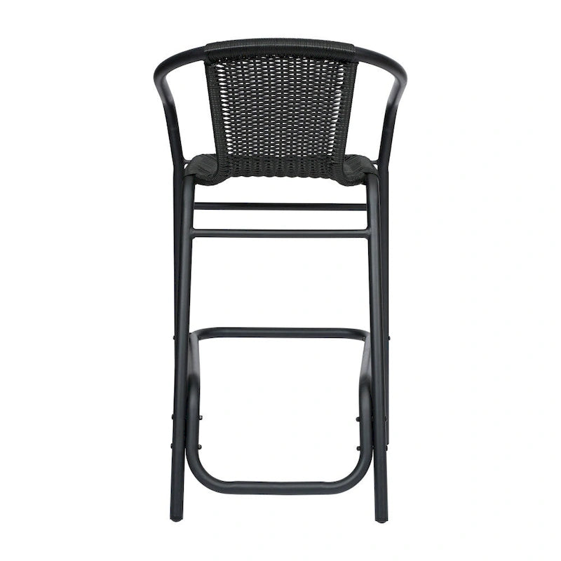 Sgabello Commerciale da Bar per Ristorante in Rattan per Interni ed Esterni con Telaio in Alluminio - Set da 4