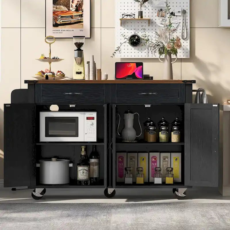 53.5 Isola da cucina rustica con presa di corrente, ribalta e contenitore mobile