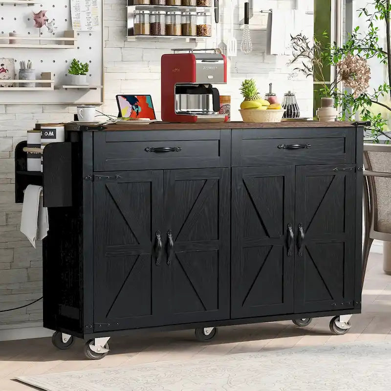 53.5 Isola da cucina rustica con presa di corrente, ribalta e contenitore mobile