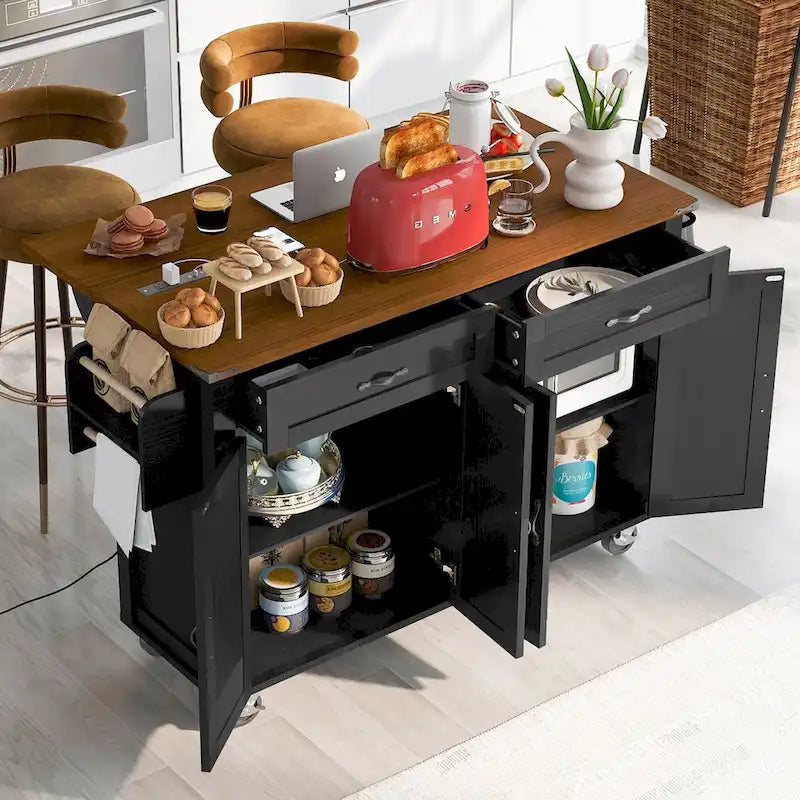 53.5 Isola da cucina rustica con presa di corrente, ribalta e contenitore mobile