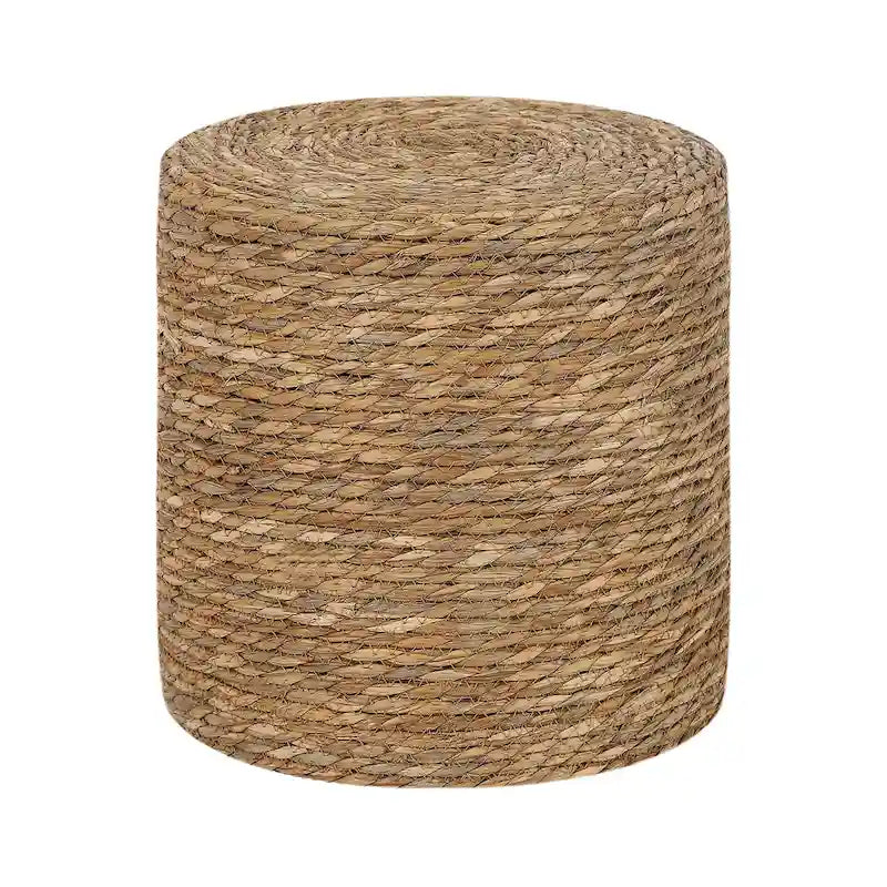 Pouf Rotondo in Giunco Naturale Intrecciato a Mano Poggiapiedi