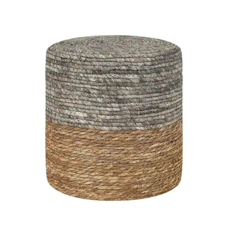 Pouf Rotondo in Giunco Naturale Intrecciato a Mano Poggiapiedi