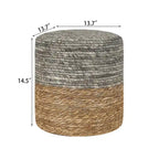 Pouf Rotondo in Giunco Naturale Intrecciato a Mano Poggiapiedi