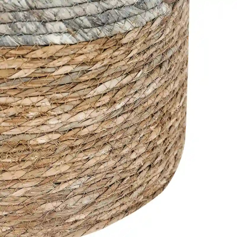 Pouf Rotondo in Giunco Naturale Intrecciato a Mano Poggiapiedi