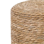 Pouf Rotondo in Giunco Naturale Intrecciato a Mano Poggiapiedi