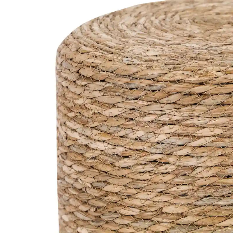 Pouf Rotondo in Giunco Naturale Intrecciato a Mano Poggiapiedi