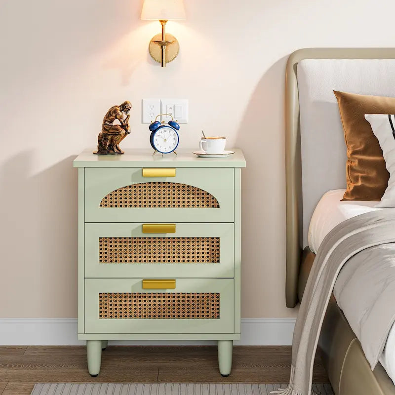 Comodino da 50 cm, cassettiera a 3 cassetti in legno per camera da letto, verde
