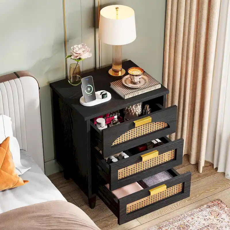 Comodino da 50 cm, cassettiera a 3 cassetti in legno per camera da letto, verde