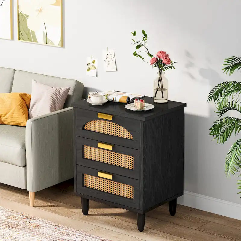Comodino da 50 cm, cassettiera a 3 cassetti in legno per camera da letto, verde