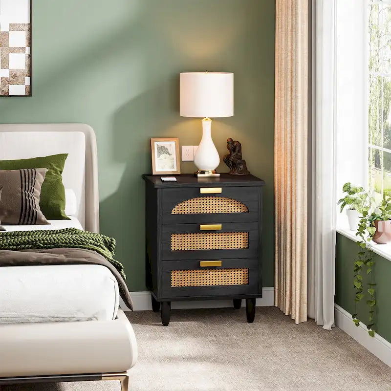Comodino da 50 cm, cassettiera a 3 cassetti in legno per camera da letto, verde