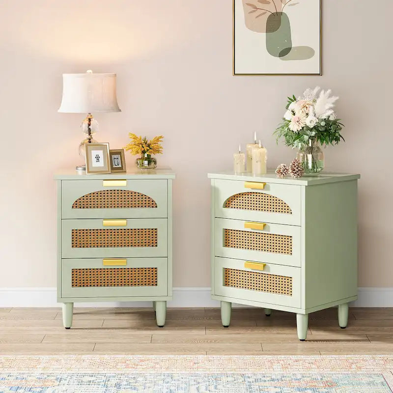 Comodino da 50 cm, cassettiera a 3 cassetti in legno per camera da letto, verde