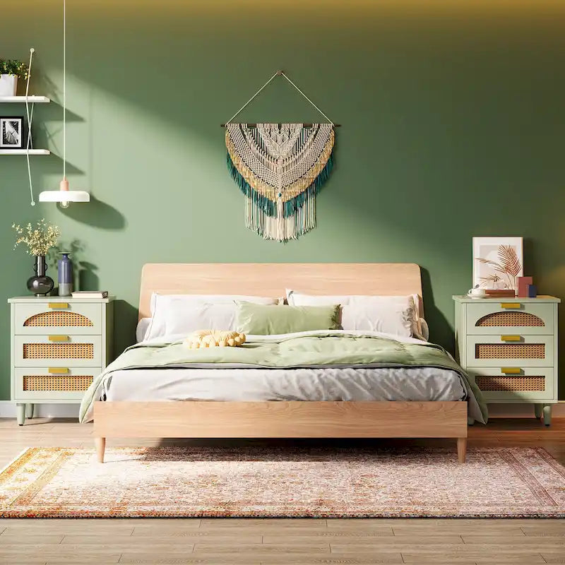 Comodino da 50 cm, cassettiera a 3 cassetti in legno per camera da letto, verde
