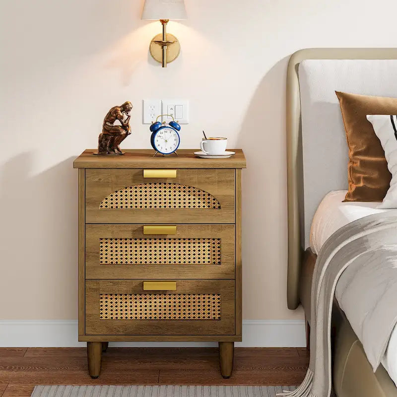 Comodino da 50 cm, cassettiera a 3 cassetti in legno per camera da letto, verde
