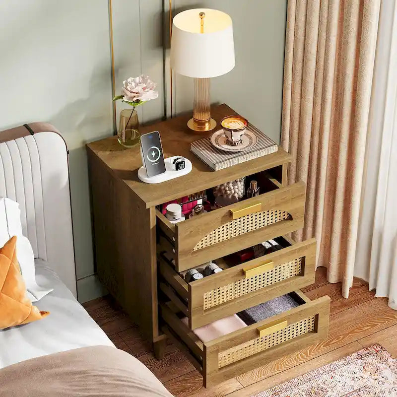 Comodino da 50 cm, cassettiera a 3 cassetti in legno per camera da letto, verde