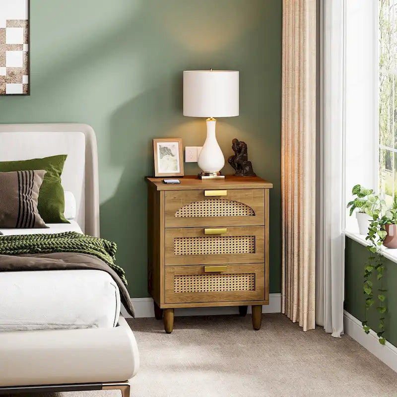 Comodino da 50 cm, cassettiera a 3 cassetti in legno per camera da letto, verde