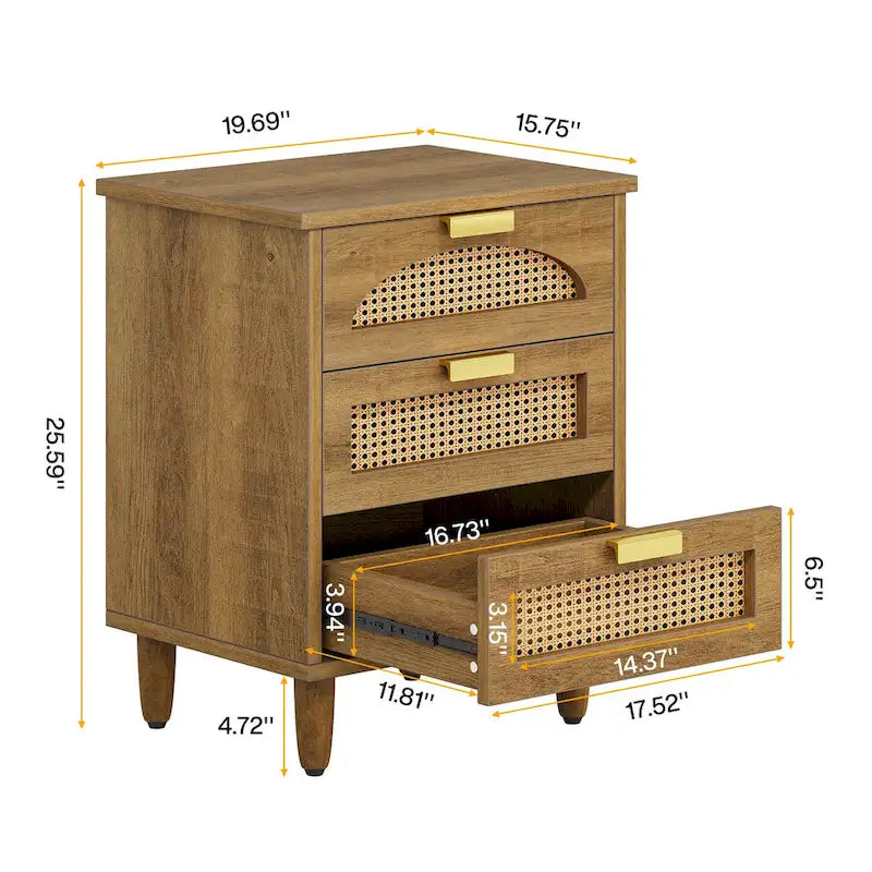 Comodino da 50 cm, cassettiera a 3 cassetti in legno per camera da letto, verde