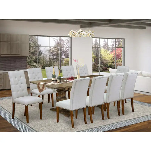   11 Piece Kitchen Table Set- a Dining Table and 10 Linen Fabric Parson Chairs(Finish Options)