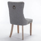 Sedia da pranzo di lusso imbottita in legno massello in lino contemporaneo con gambe in legno e borchie, set da 2 pezzi