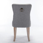 Sedia da pranzo di lusso imbottita in legno massello in lino contemporaneo con gambe in legno e borchie, set da 2 pezzi