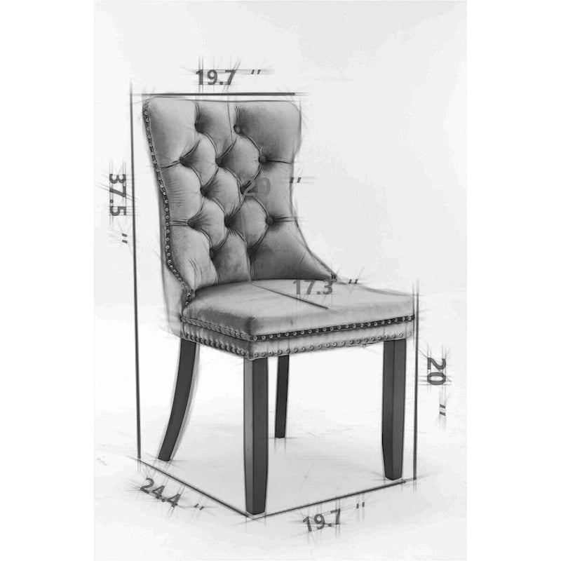 Sedia da pranzo di lusso imbottita in legno massello in lino contemporaneo con gambe in legno e borchie, set da 2 pezzi